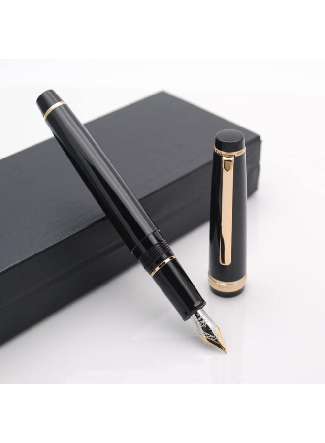 FAYET Metal Fountain Pen with 0.5mm Medium Nib, Glossy Piano Painted Finish, Includes 2 Ink Cartridges, Black and Gold Clip - Image 3